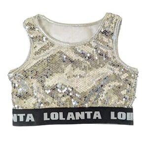 Lolanta Size 130cm Girls Silver Sequin Crop Top 1pc Hip Hop Dance Costume